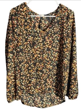 Women's Decree Black Floral Long Sleeve Blouse M boho cottagecore y2k